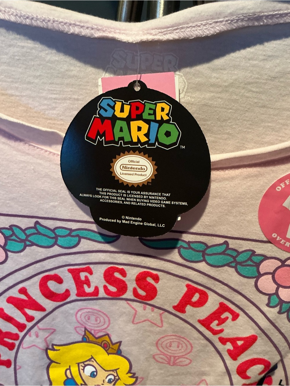 Nintendo Princess Peach Pink Graphic Off The Shoulder Top - Picture 4 of 7